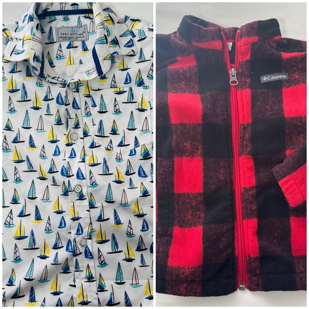 Boys Bundle of (2) Tops 2T/24 Months Columbia Red/Black Fleece Jacket, AOP Boats